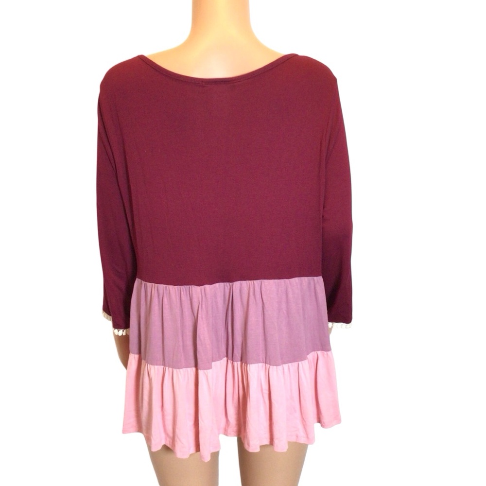 Adara 1X Babydoll Tunic Top Crochet Trim Boho Colorblock Rayon NWOT - Picture 5 of 7